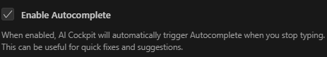 Enable autocomplete setting checkbox