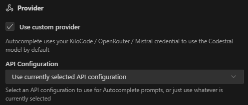 Custom provider settings
