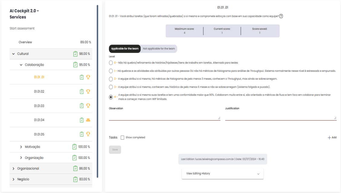 Scoring matrix indicators