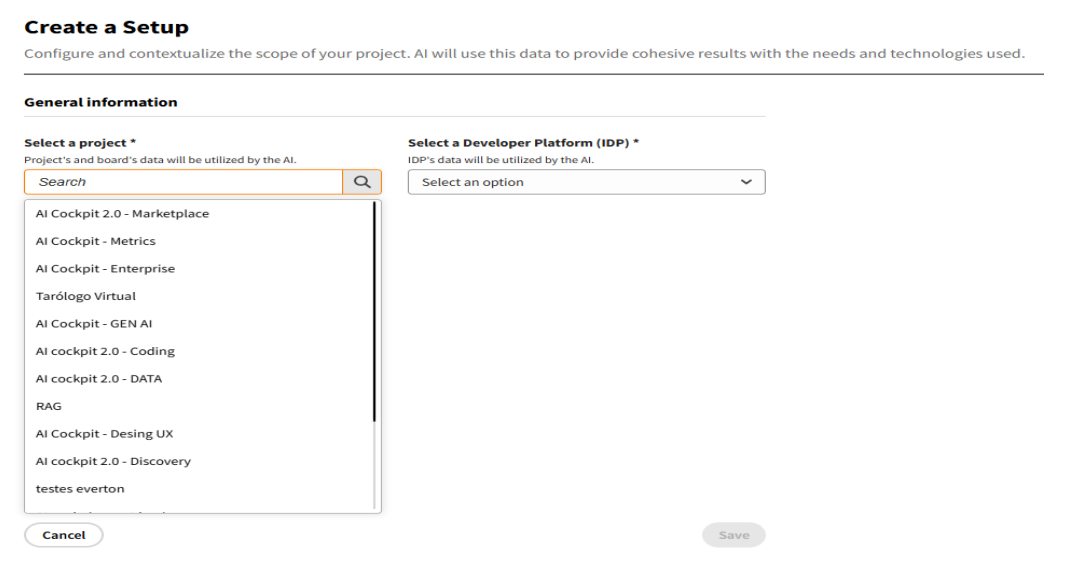 Select a Project Field on the Create Setup Screen