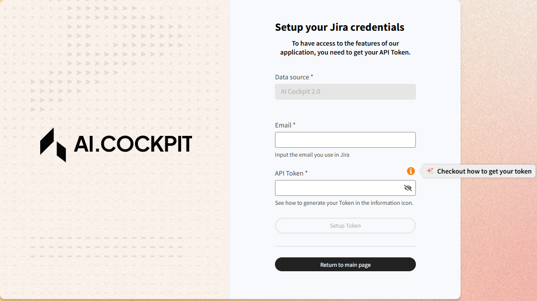 AI Cockpit credentials page