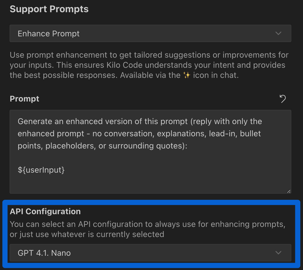 Configuração de perfil personalizado para a funcionalidade Aprimorar Prompt