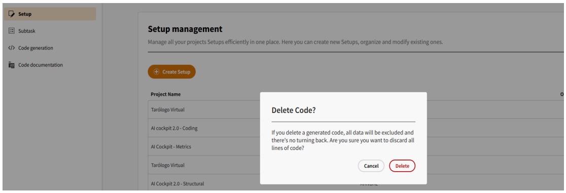 Modal de Exclusão – Tela de Gerenciamento de Configurações