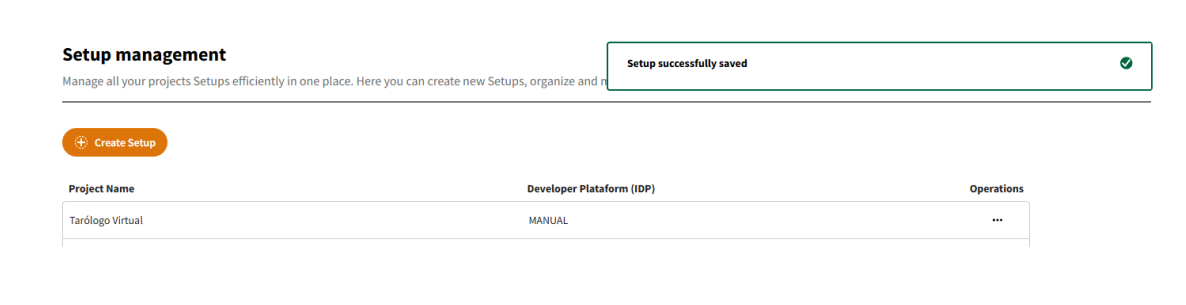 Configuração Salva – Tela de Gerenciamento de Configurações