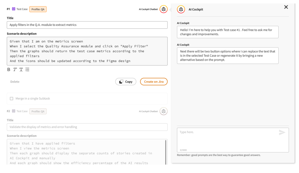 Chatbot na Tela de Caso de Teste